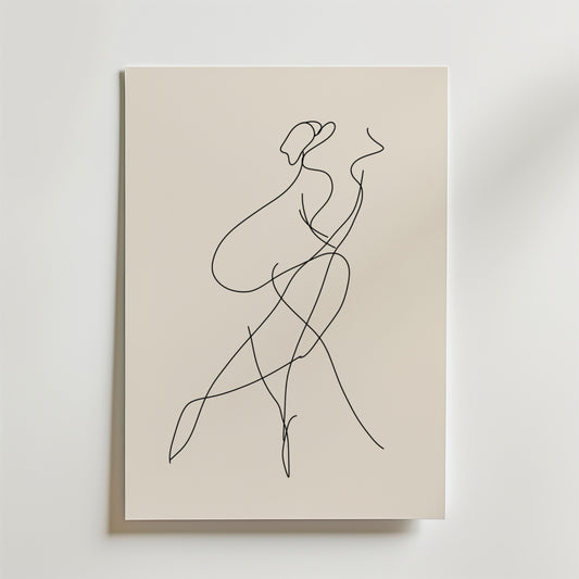 Bozetto Elegant Line Art Woman Poster visar två abstrakta, sammanflätade figurer i en modern, minimalistisk stil, tryckt på premiumpapper med kontinuerliga svarta linjer för en sofistikerad touch.