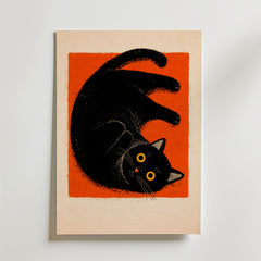 Curled Black Cat Poster