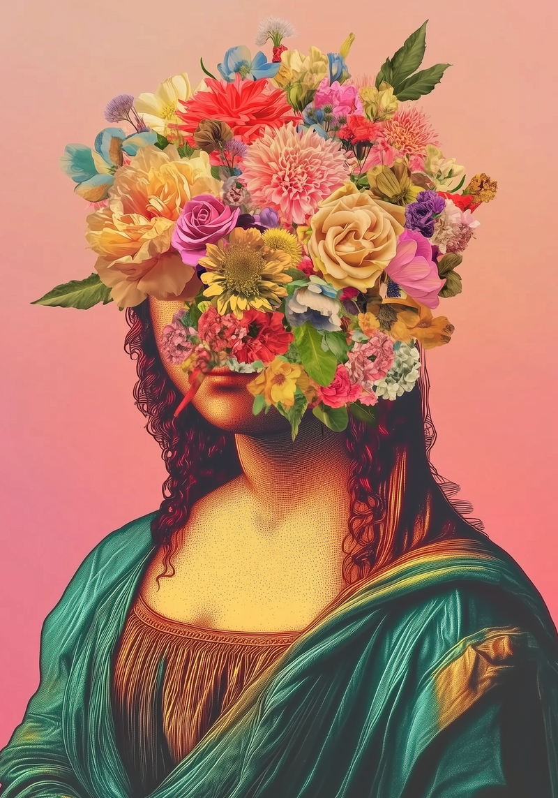 Floral Mona Lisa Portrait Poster