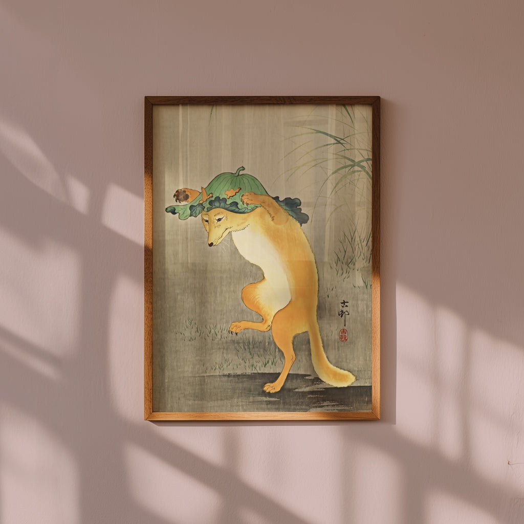 Dancing Fox Ohara Koson Poster – poster väggdekoration inredning – Affischer hos Bozetto