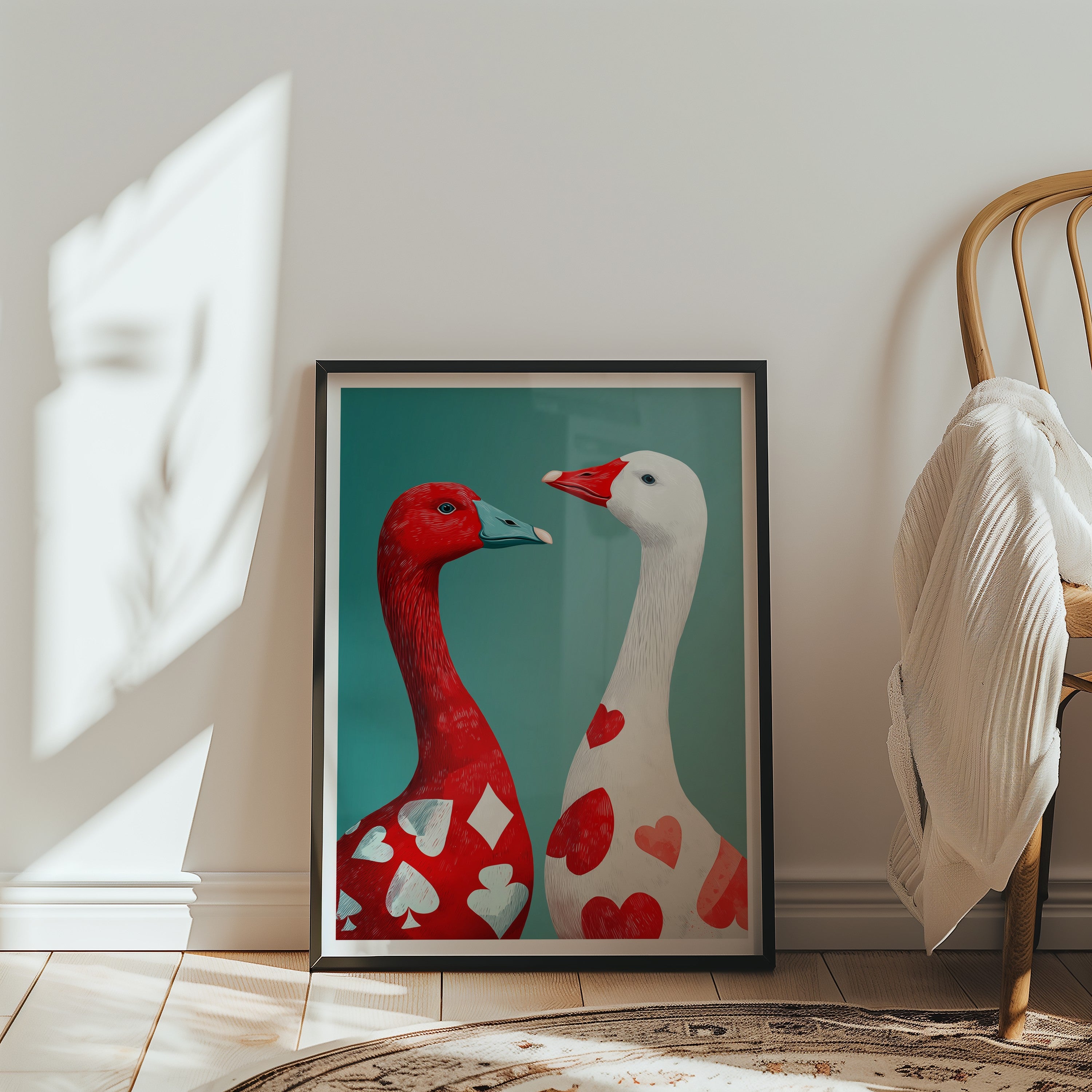 Heart & Spade Geese Poster – poster väggdekoration inredning – Affischer hos Bozetto