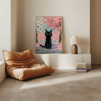 Cat in Apple Orchard poster i ram i stilren inredning