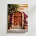 Bougainvillea Door Poster – medelhavsdörr omfamnad av djuprosa bougainvillea