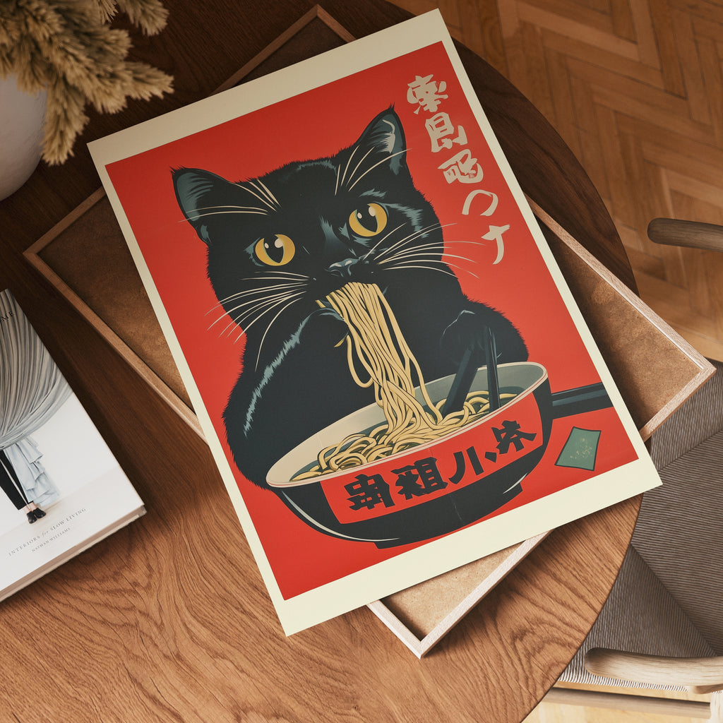 Cat Eating Ramen Poster