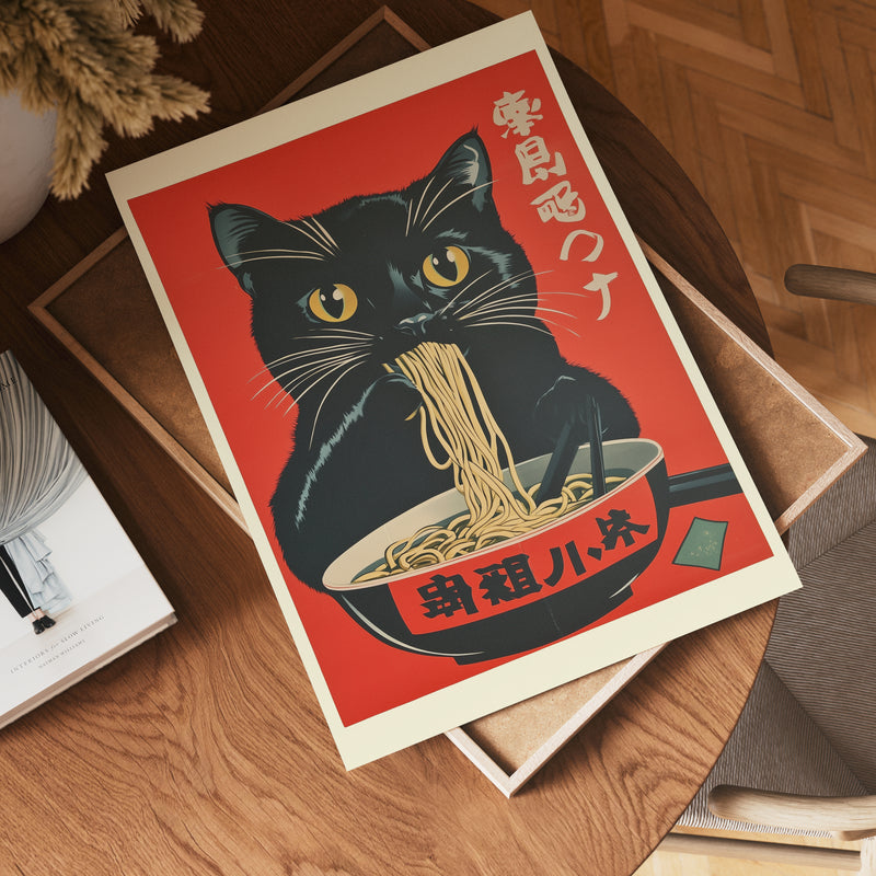 Cat Eating Ramen Poster