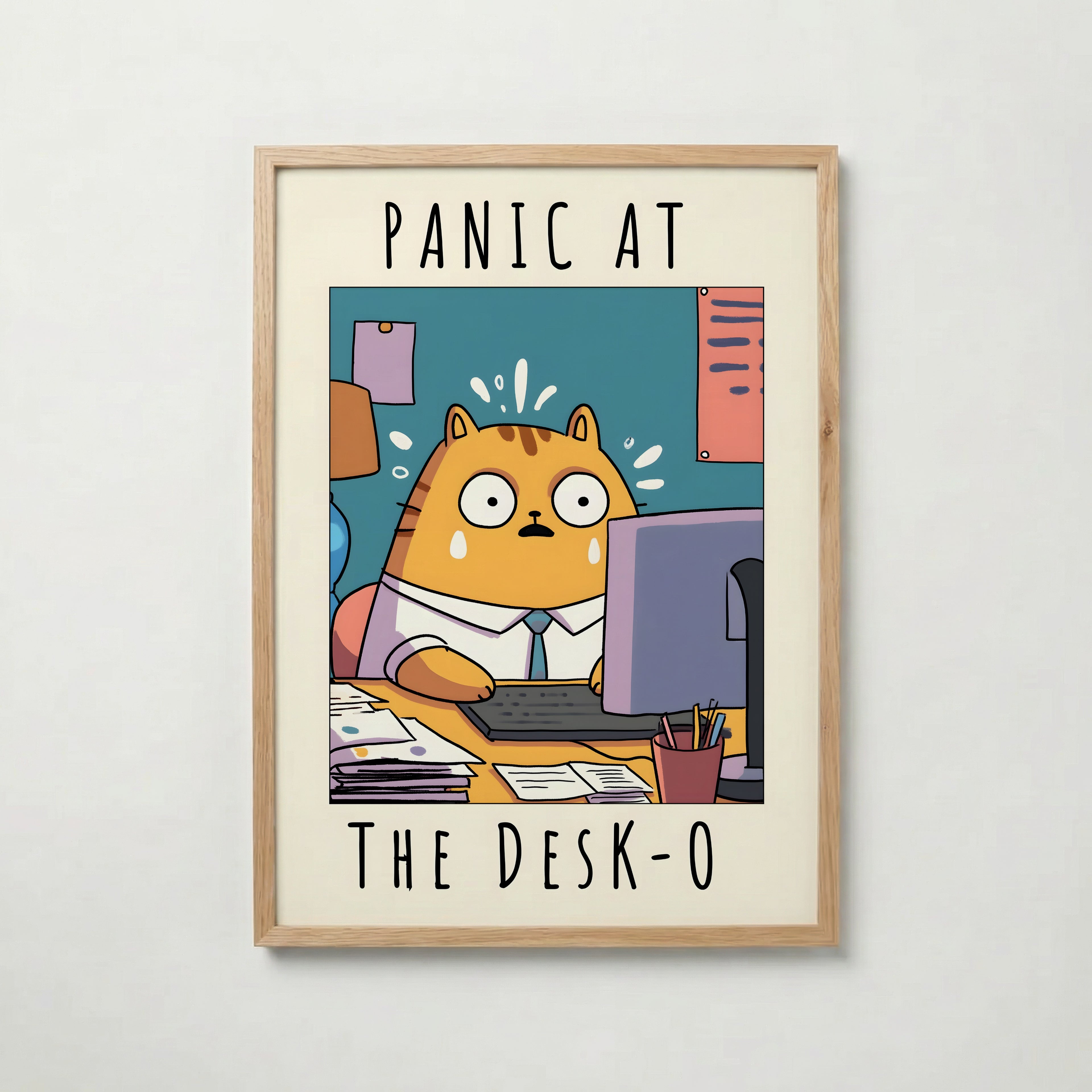 Corporate Panic Cat poster – väggdekoration för hemmet – köp hos Bozetto