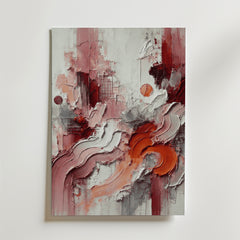 Bozetto Fluid Geometry Poster har texturerade virvlar och djärva böjda linjer i rött, orange, rosa och vitt på matt premiumpapper, vilket skapar en slående abstrakt look med skiktade, grova ytor.