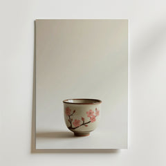 Bozetto Cherry Blossom Ceramic Cup Poster visar en keramikkopp med rosa körsbärsblommor och grenar mot en ljus bakgrund. Affischen är tryckt på premiumpapper och ger elegans och hållbar kvalitet till alla utrymmen.