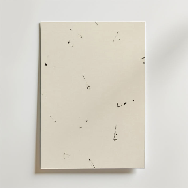 Abstract Beige Poster by Bozetto har en off-white matt finish med subtila svarta bläckmärken och fläckar, fotograferad mot en ljus bakgrund.