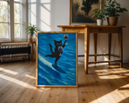 Surfing Wine Cat Poster