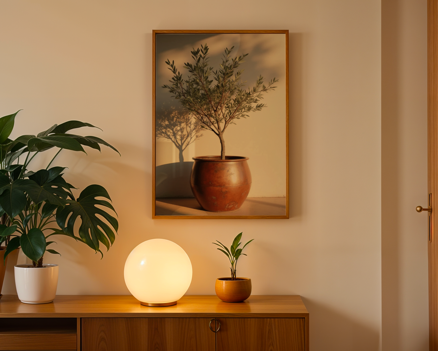 Potted olive tree in rustic terracotta poster