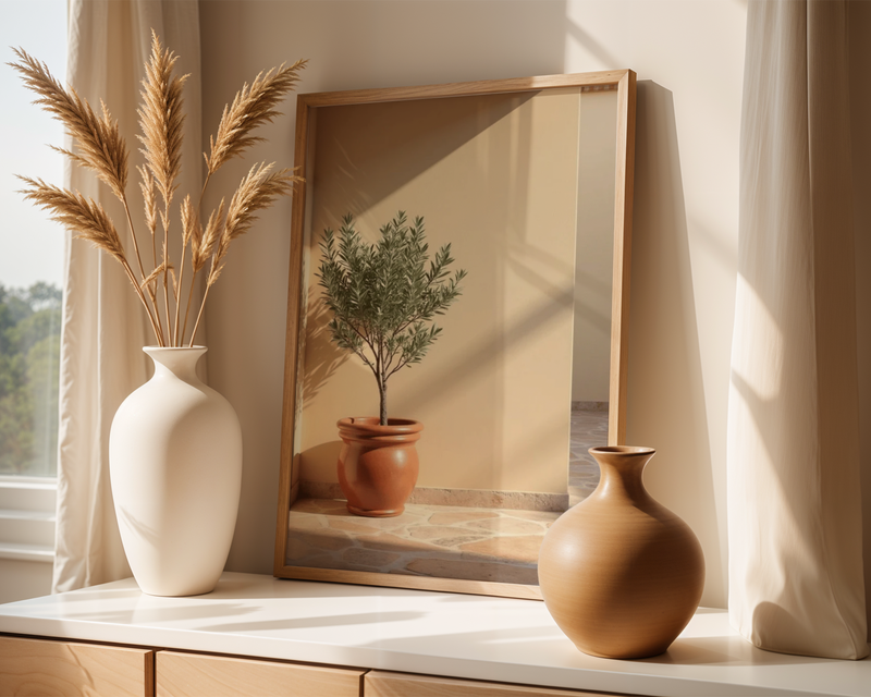 Terracotta planter with olive tree poster