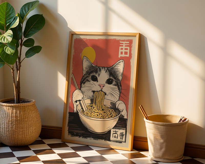 Cat Eats Noodle Poster