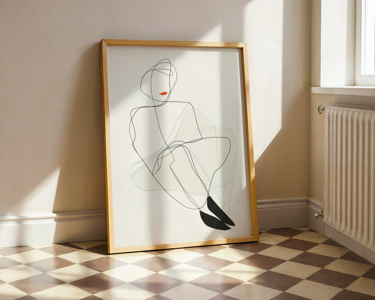 Red Lips Line Woman Poster