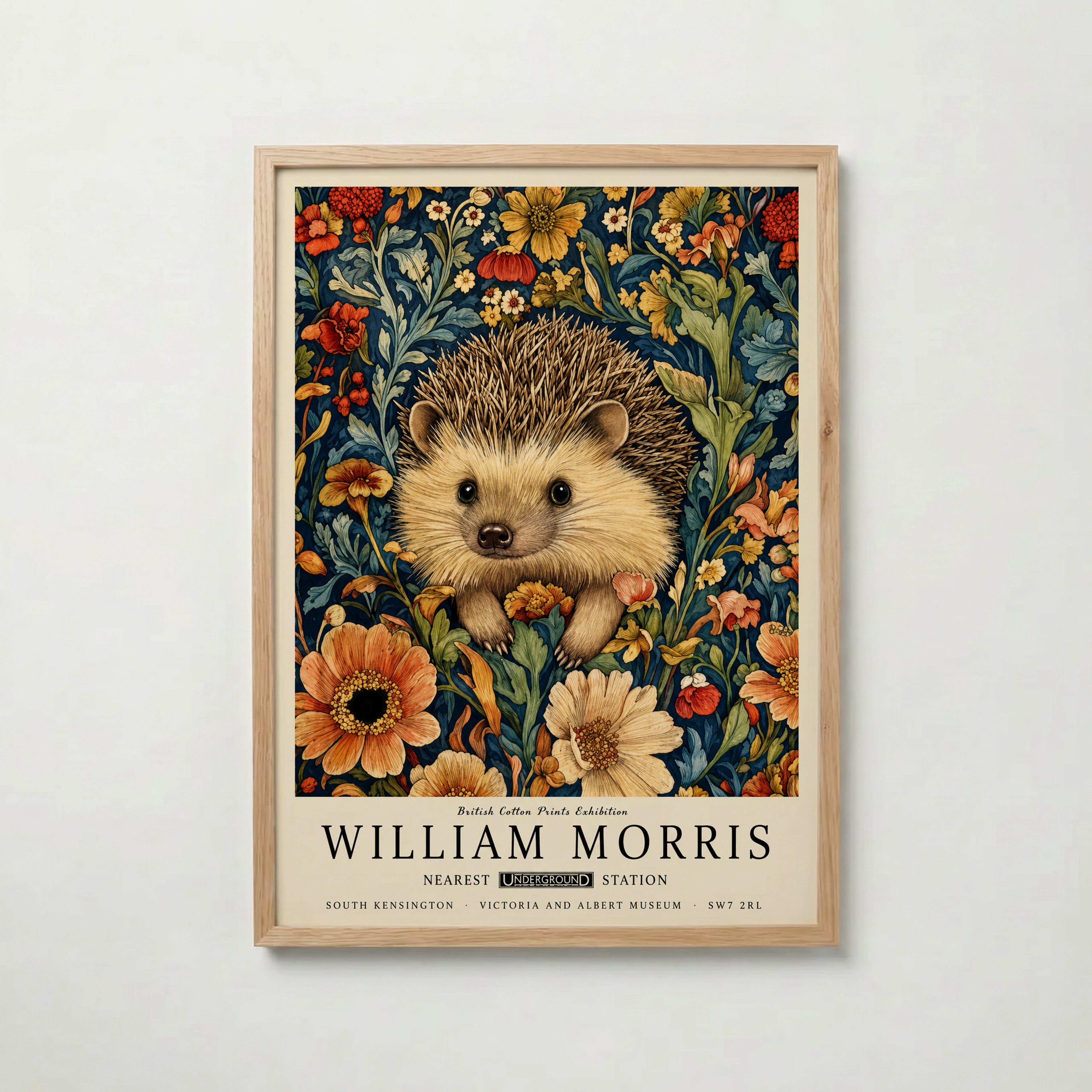 Hedgehog in Bloom Poster med ekram på vit vägg