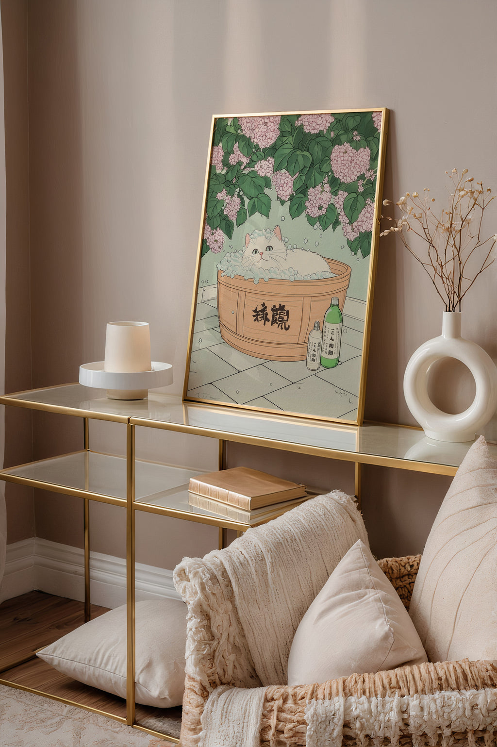 Hydrangea Cat Poster