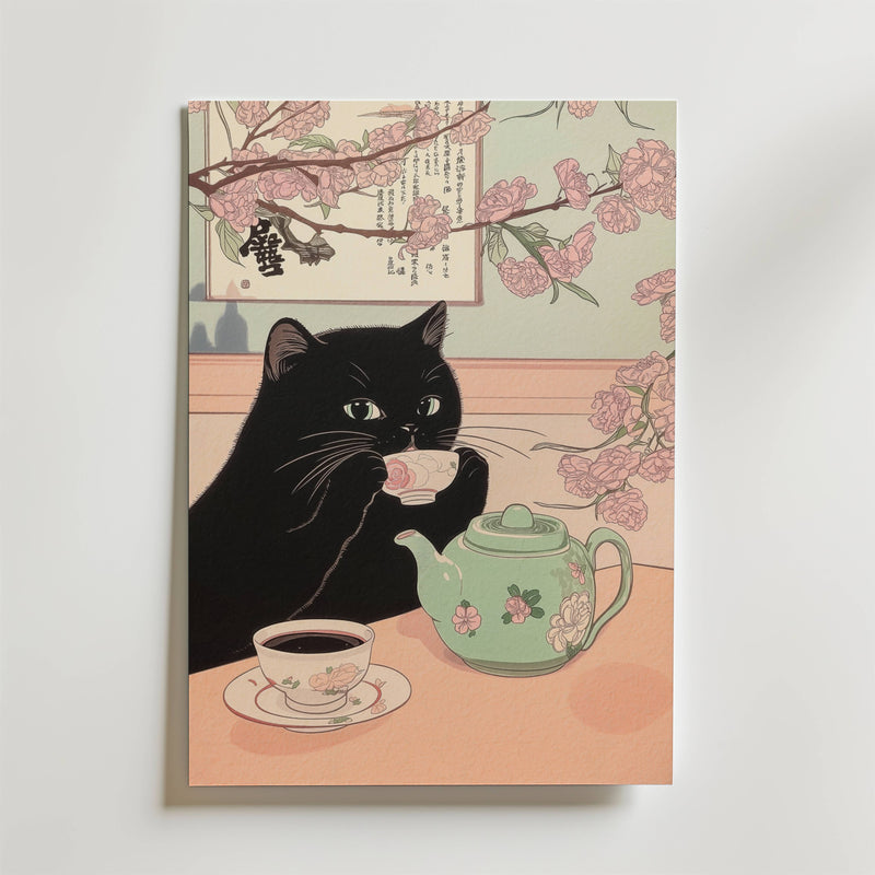 Sakura Tea Cat Poster