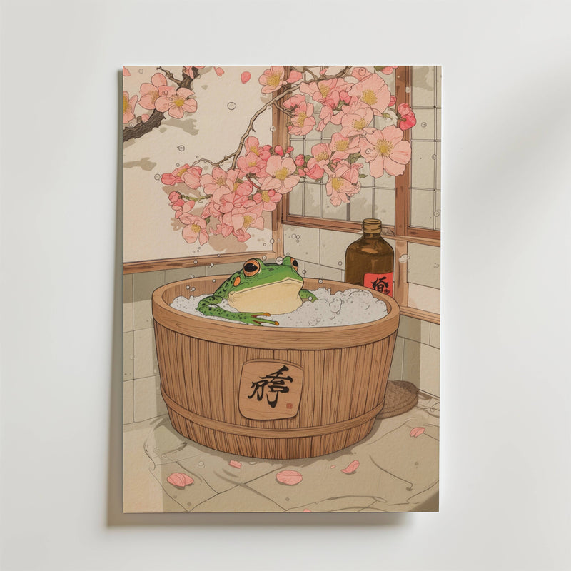 Sakura Bath Frog Poster