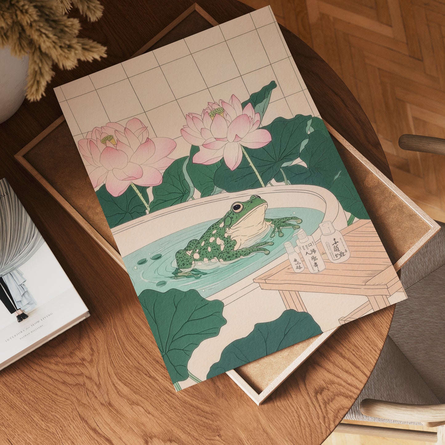 Lotus Frog Bath Poster