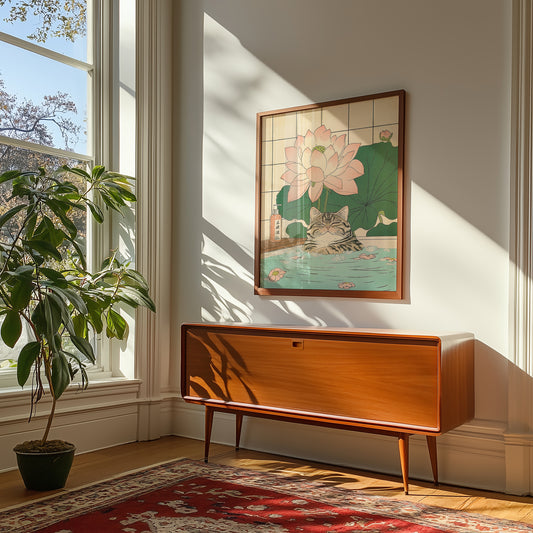 Lotus Cat Bath Poster