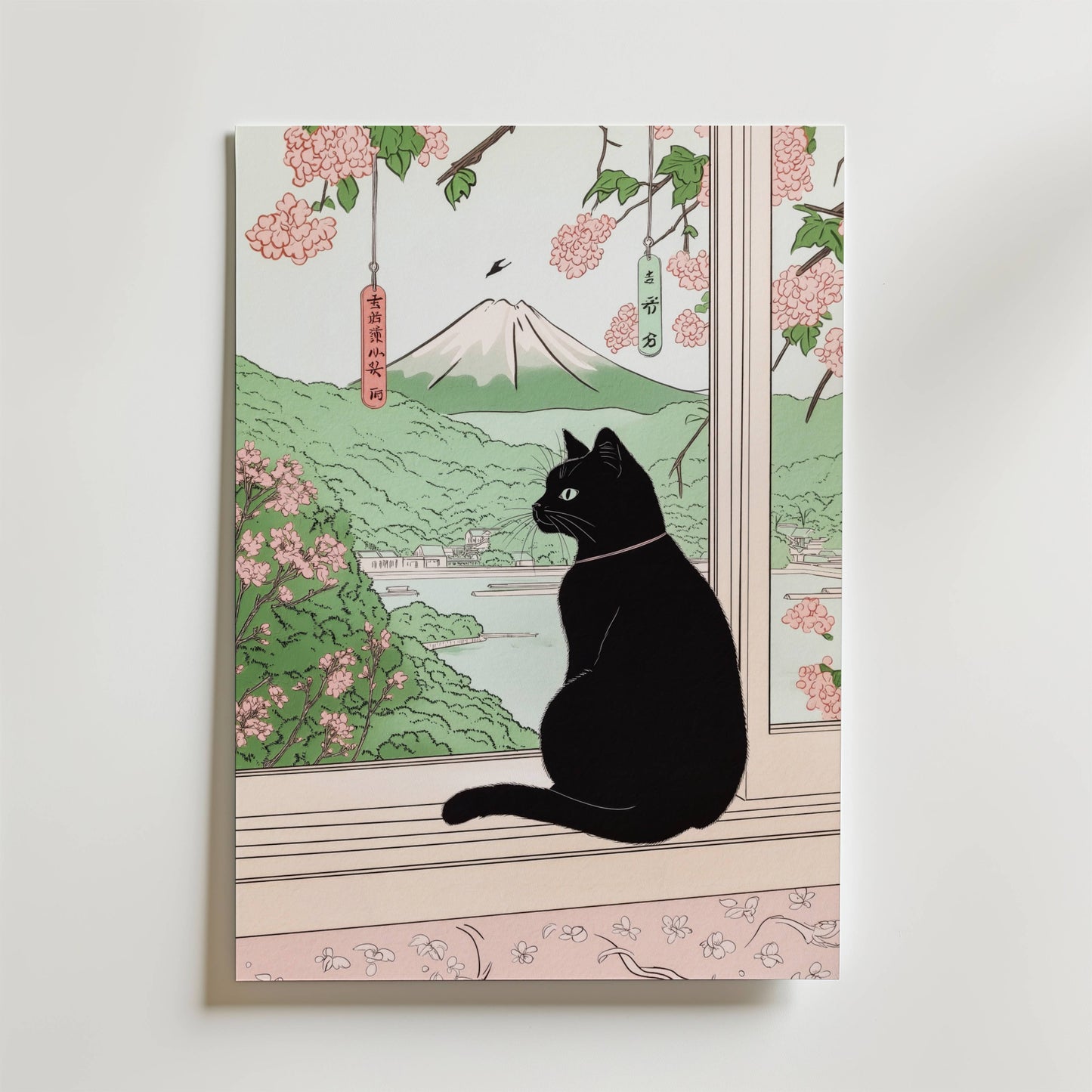 Sakura Window Cat Poster
