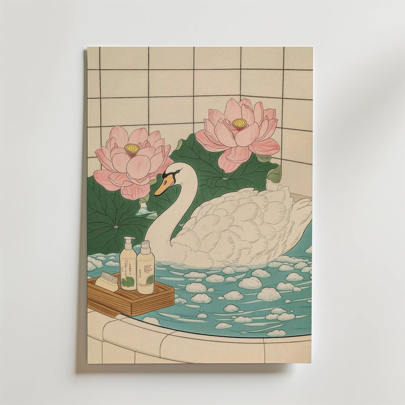 Swan In Lotus Bath Poster