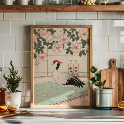 Crane In Blossom Bath Poster