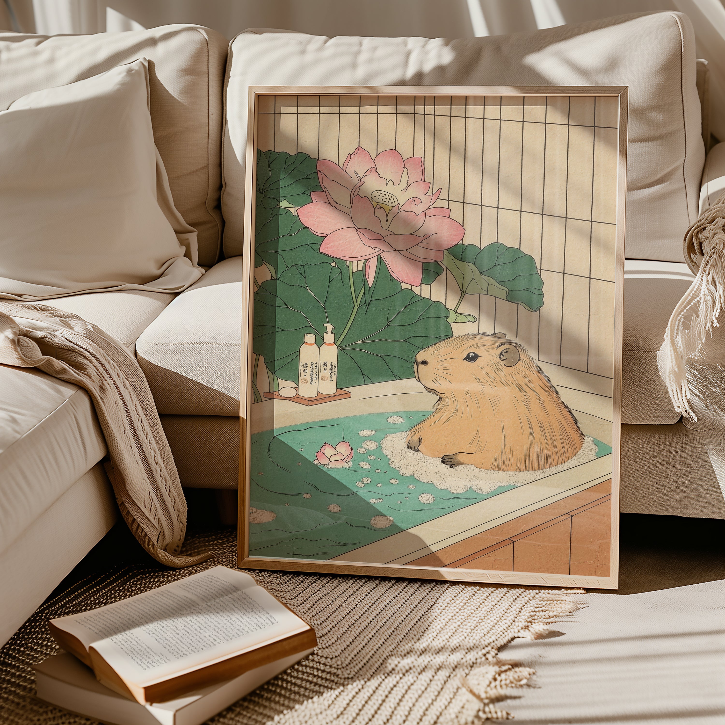Capybara In Lotus Bath Poster