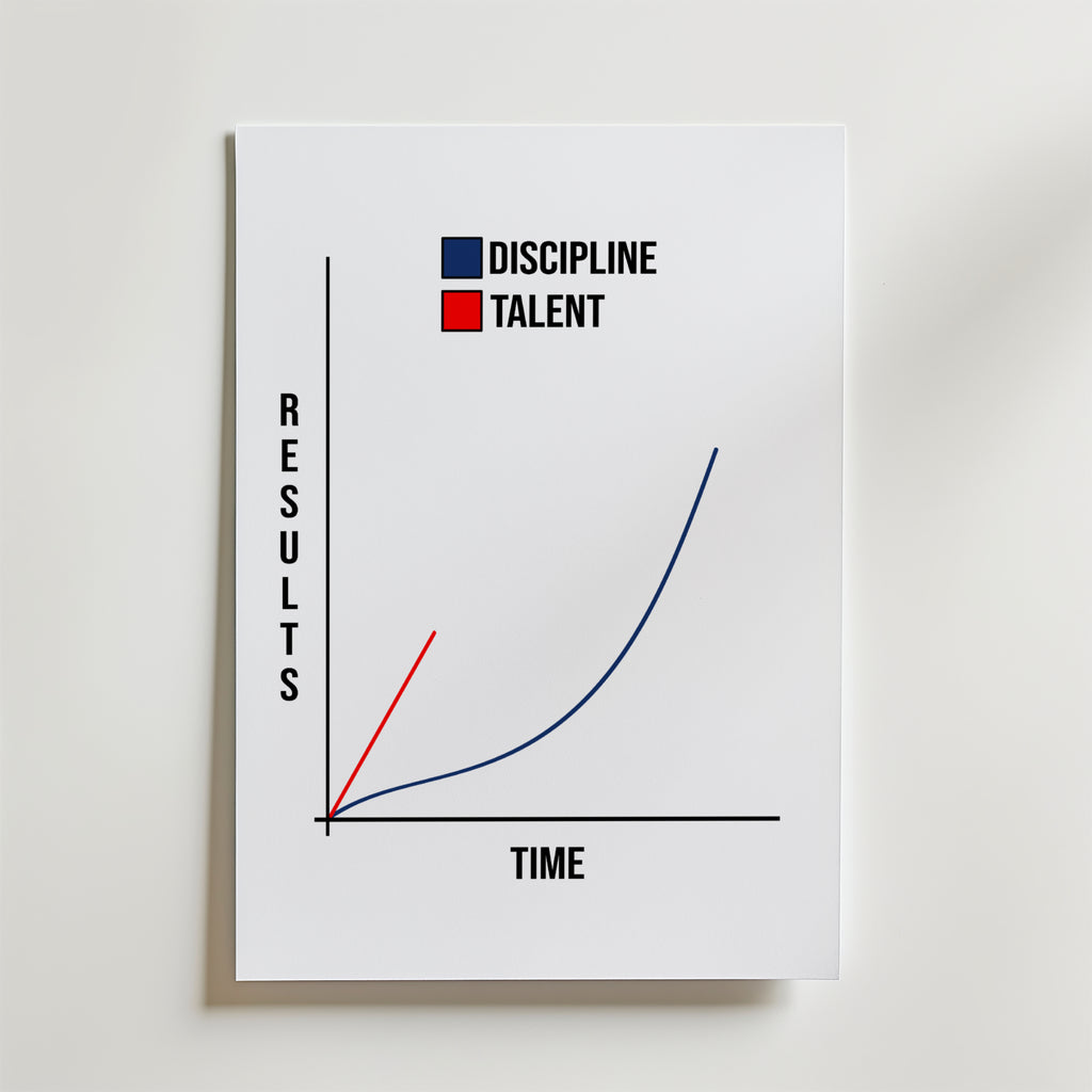 Discipline Over Talent Poster – En stilren och pedagogisk poster med grafisk visualisering av hur disciplin över tid