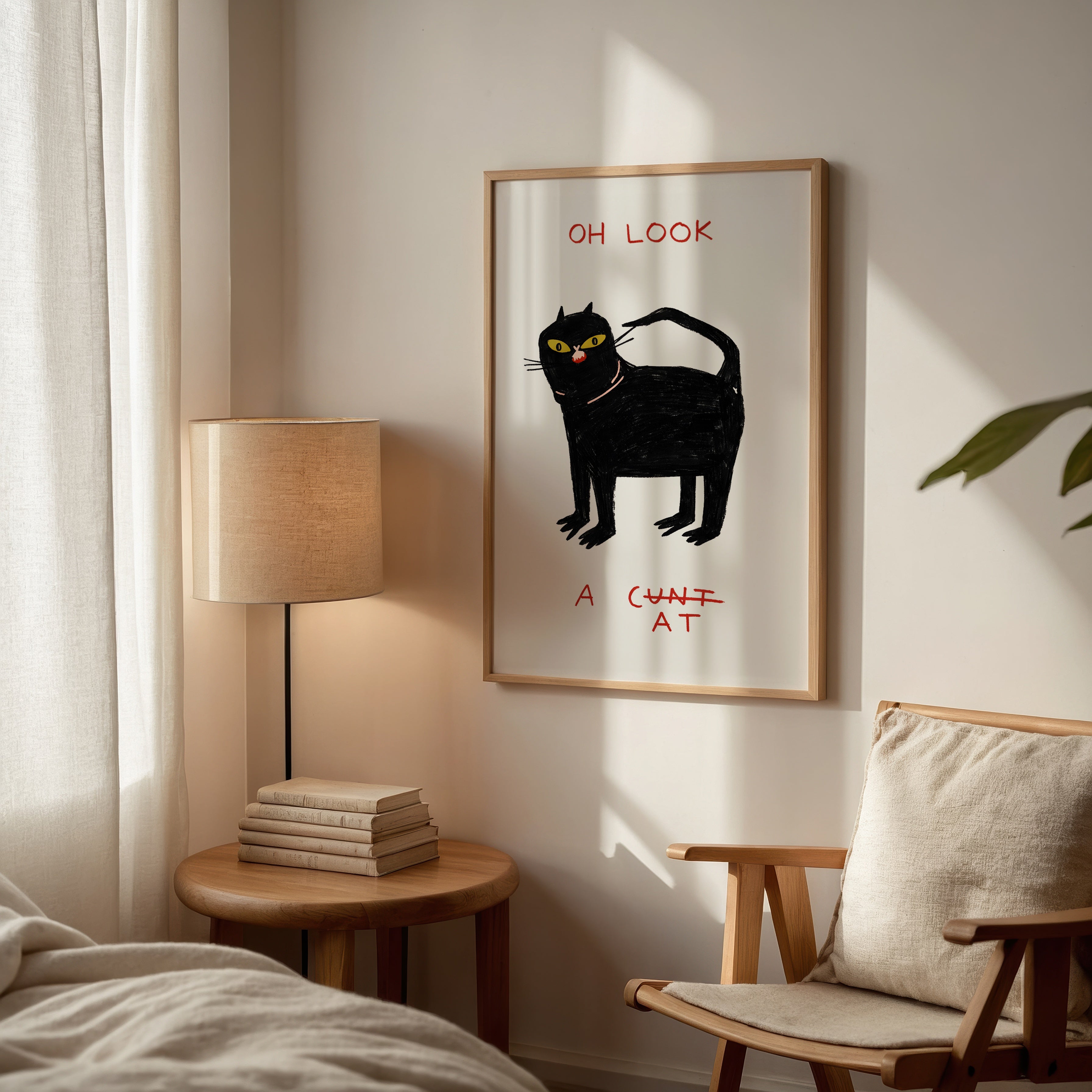 Oh Look Cat affisch i ram utan passepartout i hemmiljö – Bozetto konsttryck i hög kvalitet