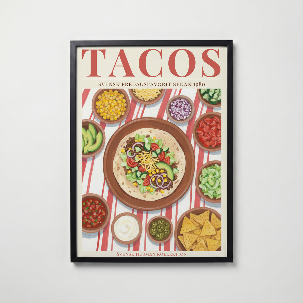 Tacos Fredag – affisch med snyggt motiv, köp enkelt hos Bozetto i flera storlekar