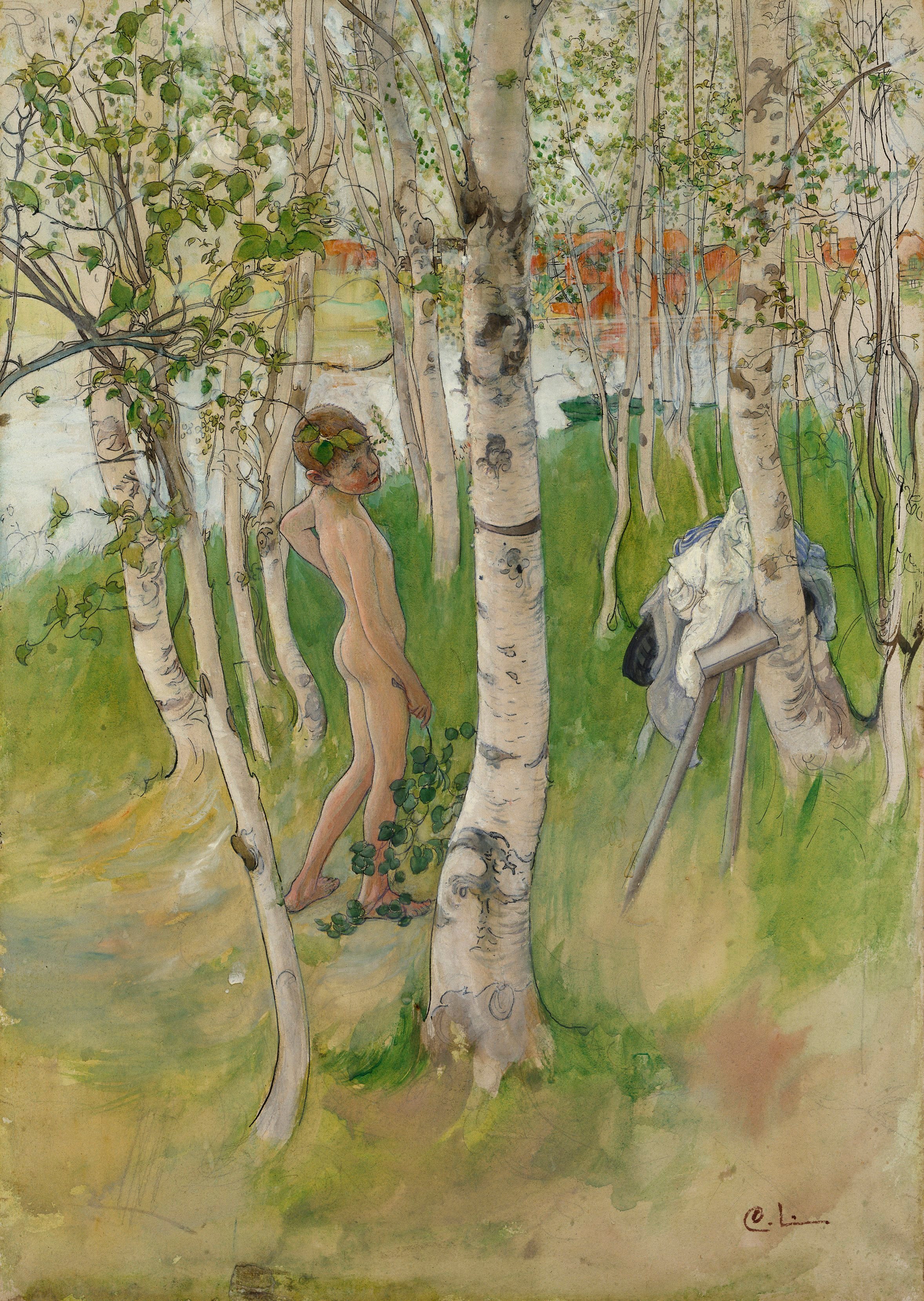 Carl Larsson Nude Boy among Birches Poster