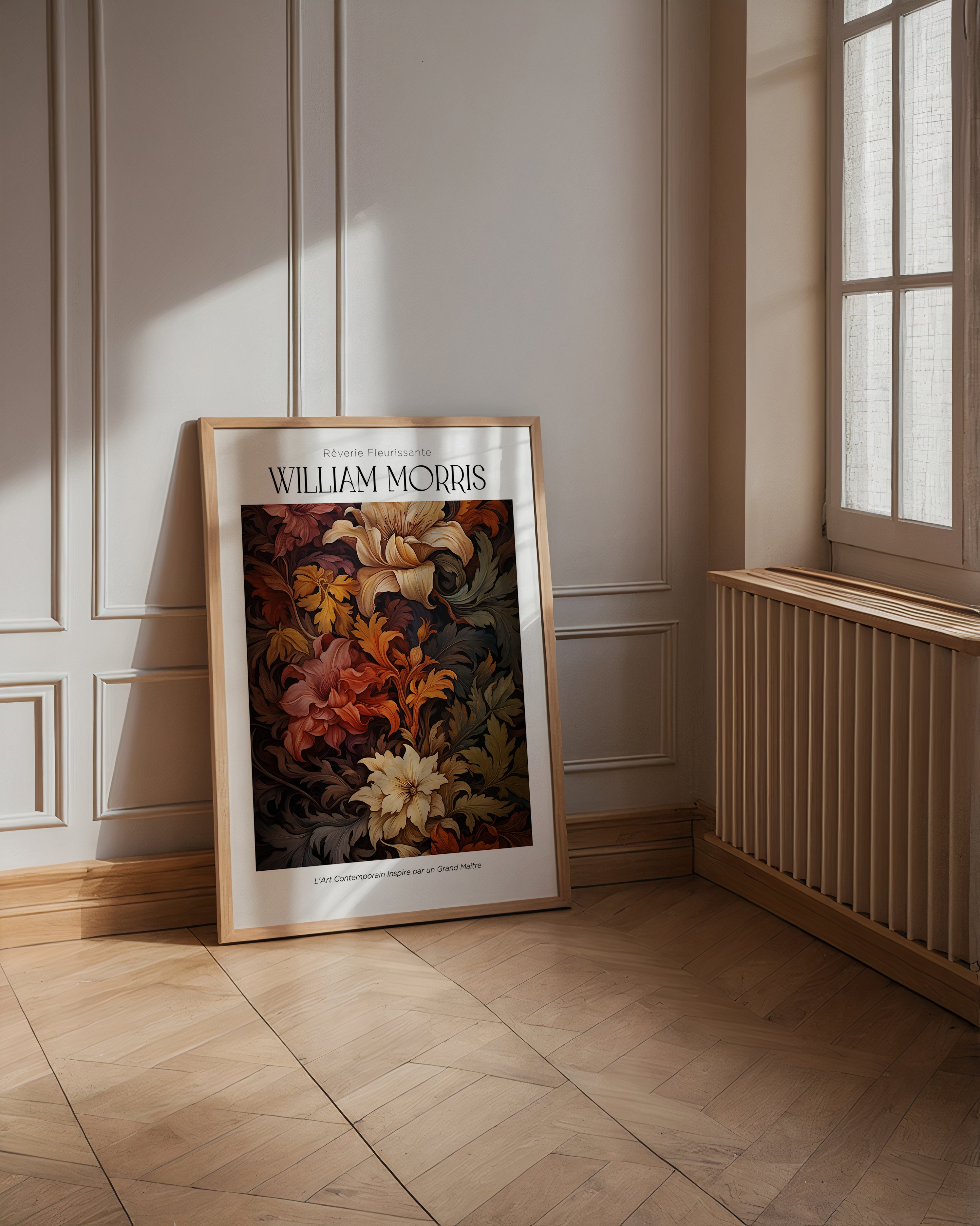 Mockup av William Morris Autumn affisch på vägg – köp enkelt hos Bozetto i hög kvalitet
