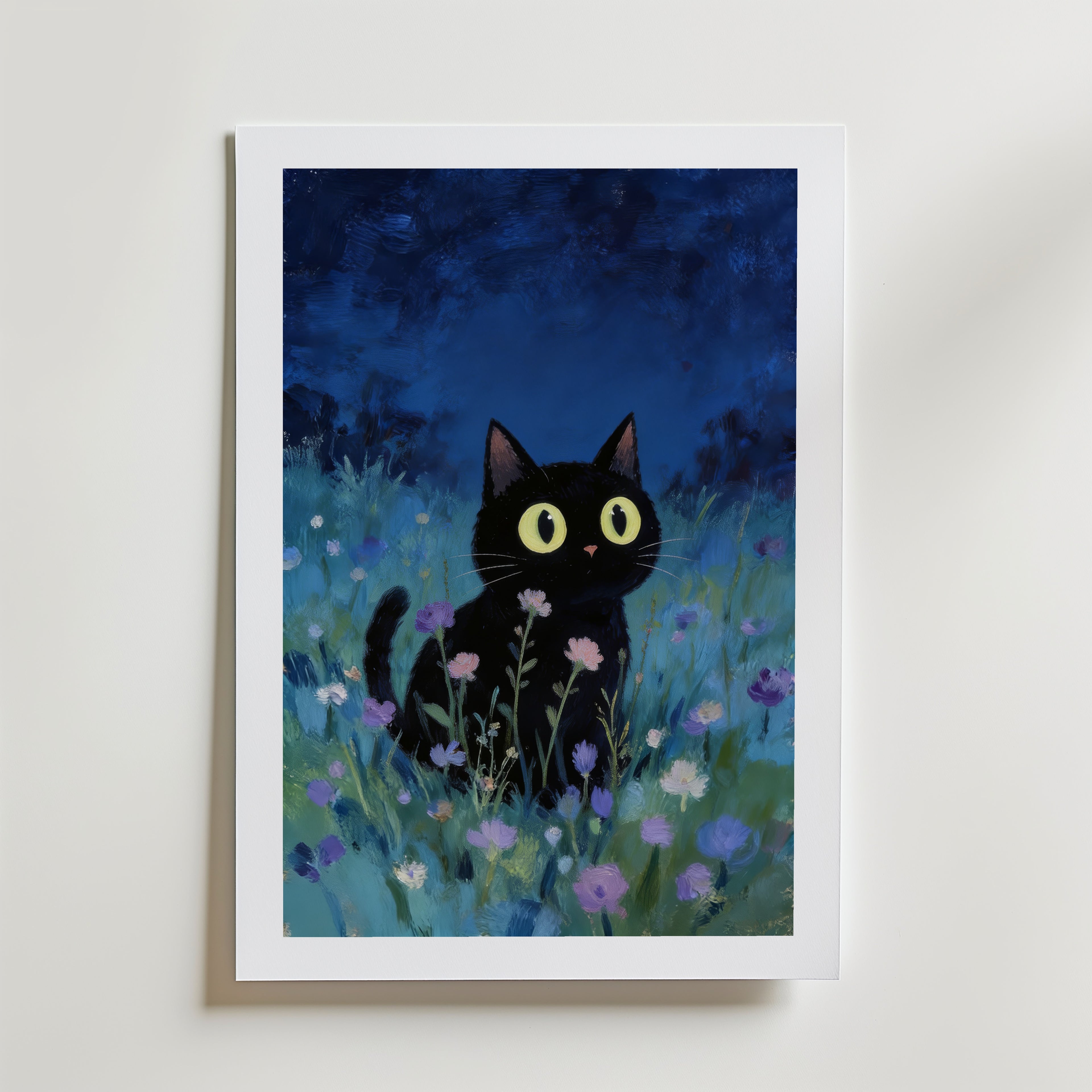 Blue Hour Cat Poster – med passepartout