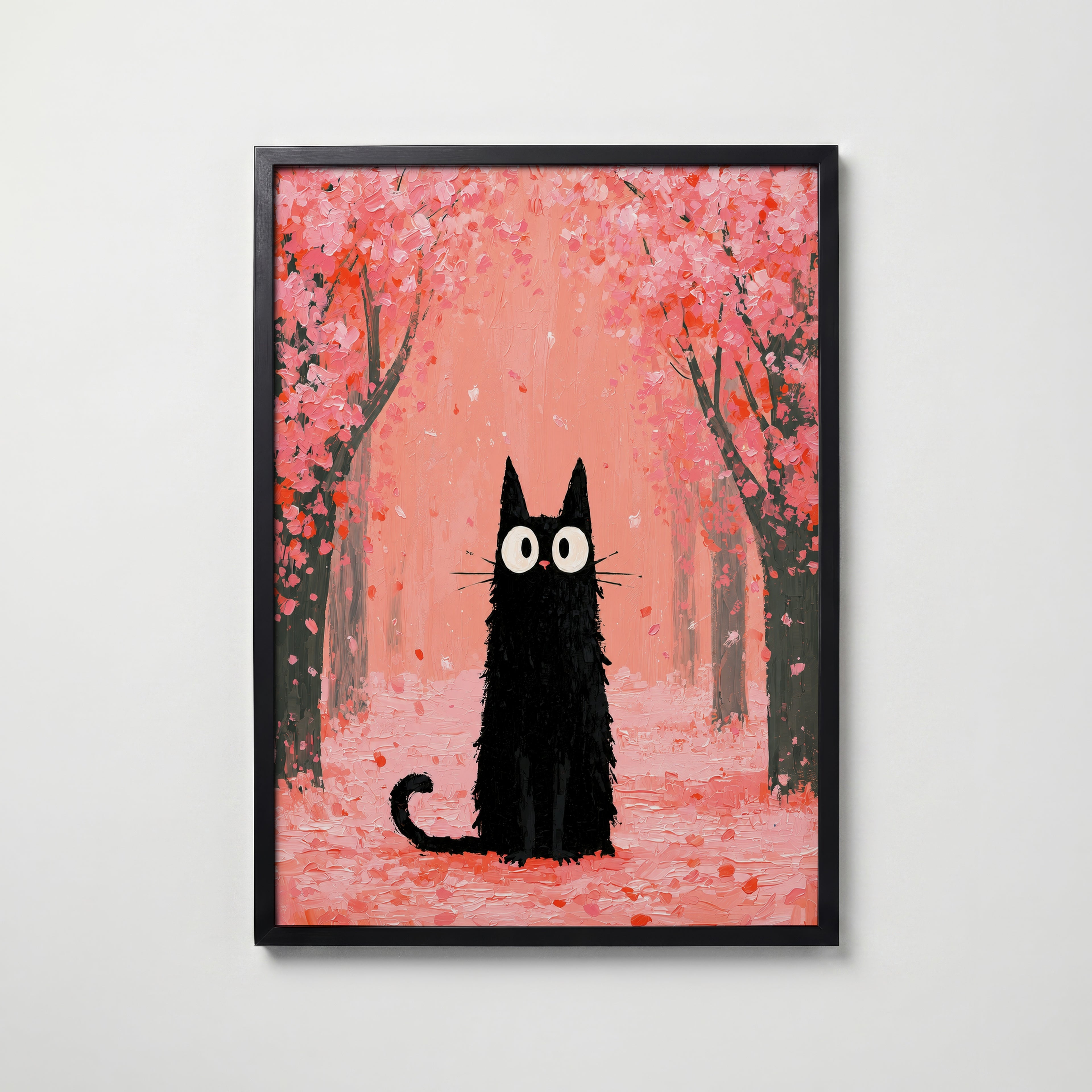 Cat in Cherry Blossom Poster i svart ram fran Bozetto