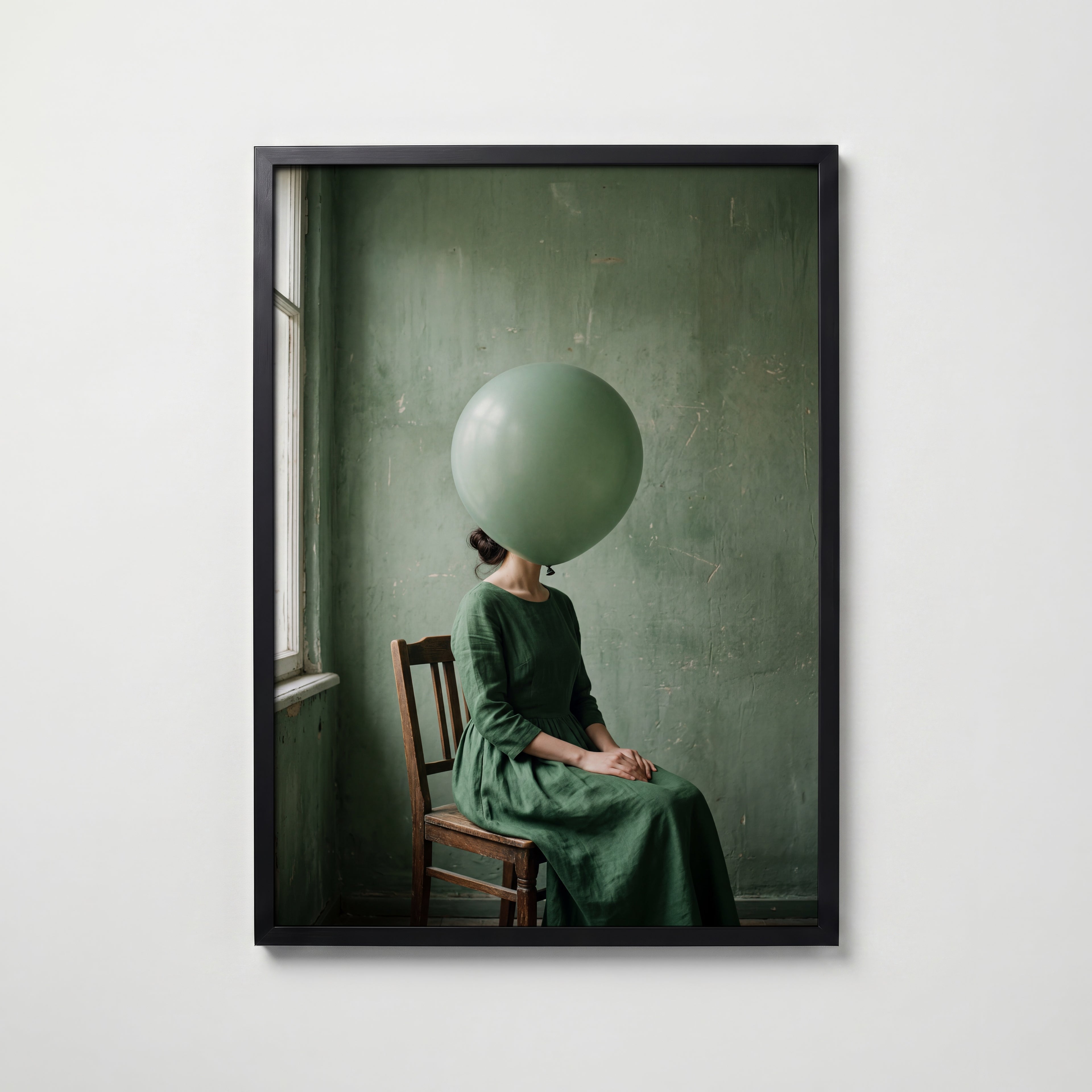 Green Balloon Poster i svart ram, tryckt i Sverige