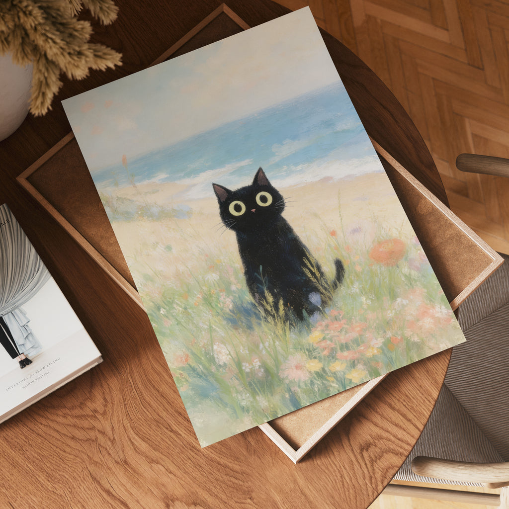 Seaside Meadow Cat Poster – poster väggdekoration