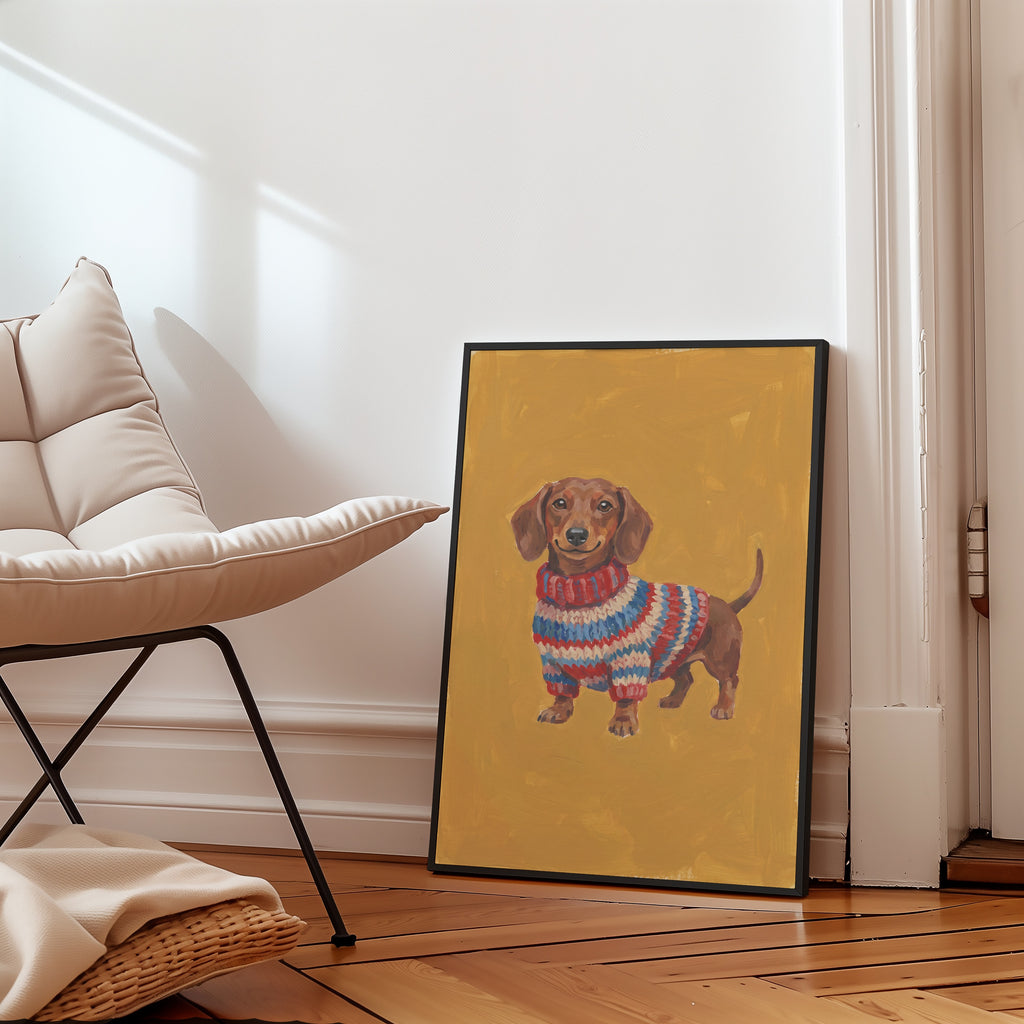Knitted Dachshund Poster – i rum 2