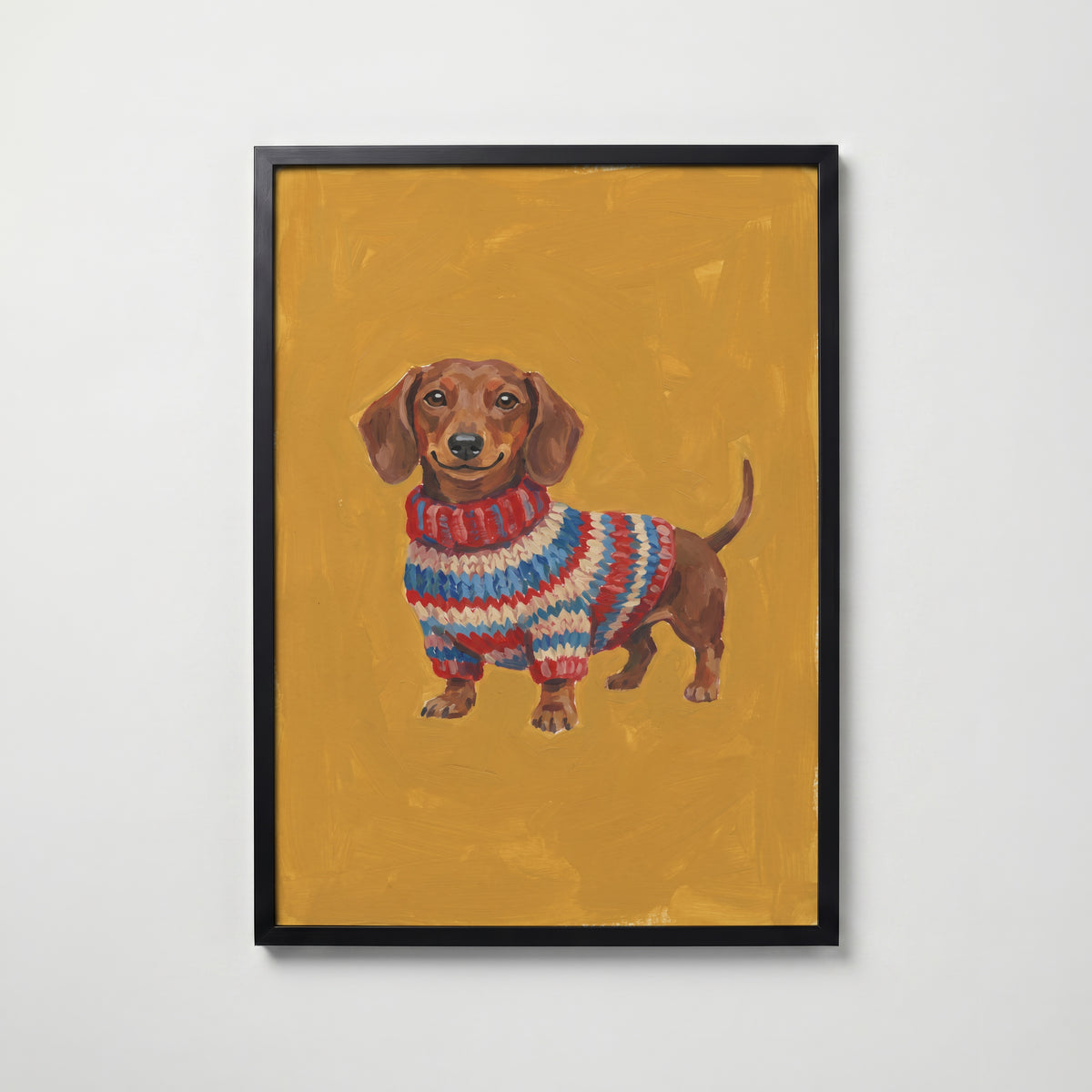 Knitted Dachshund Poster – svart ram