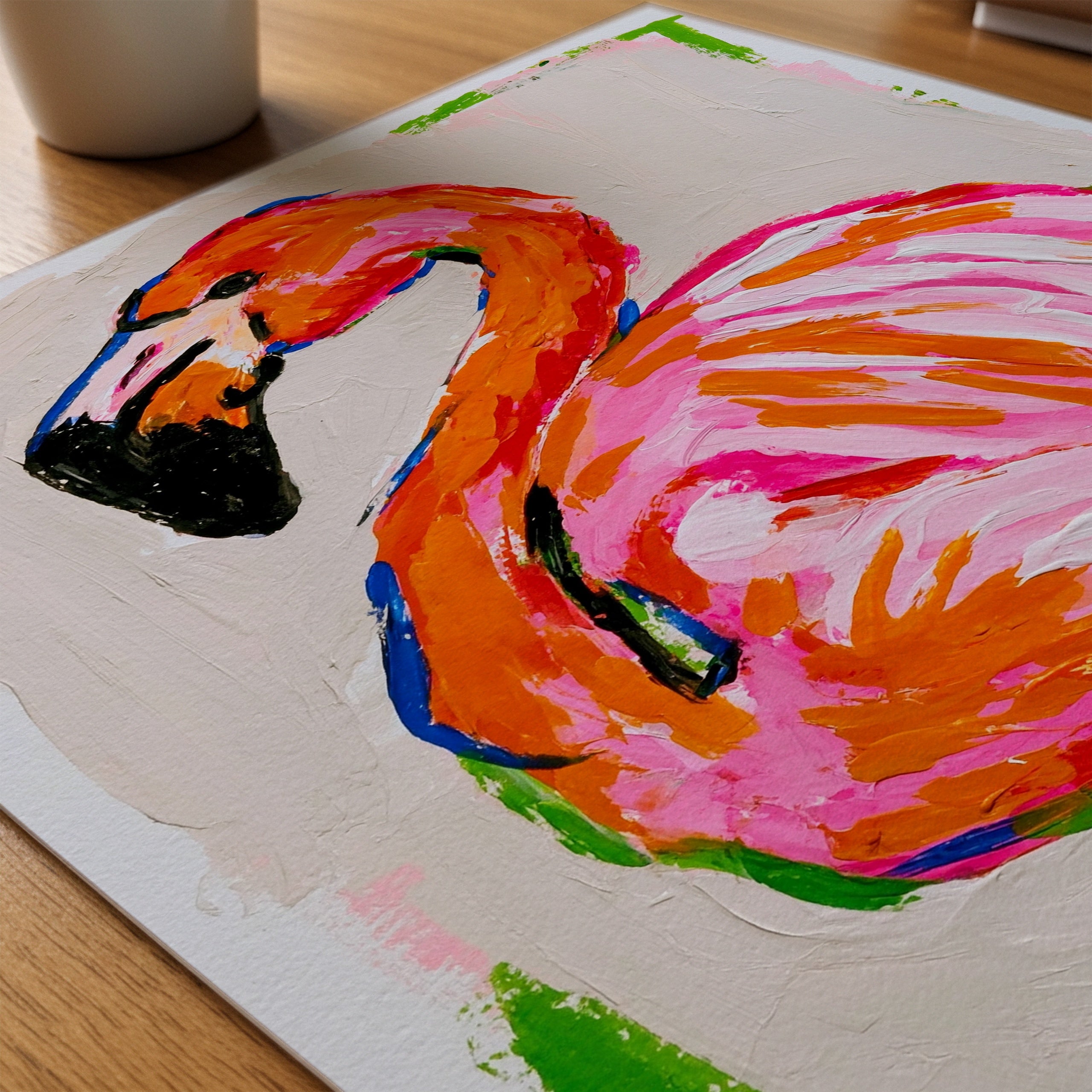 Neon Flamingo Poster – närbild på papper