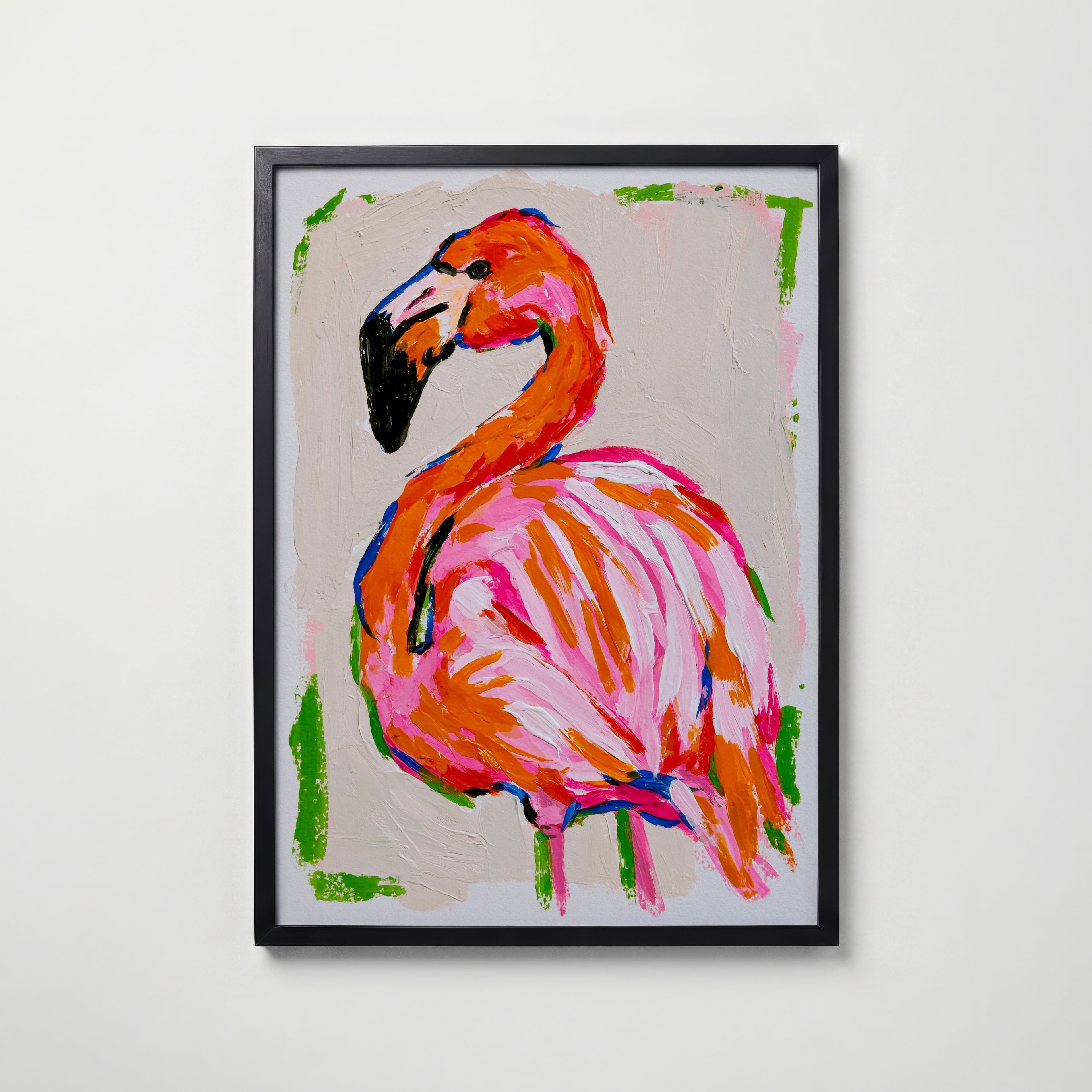 Neon Flamingo Poster – svart ram