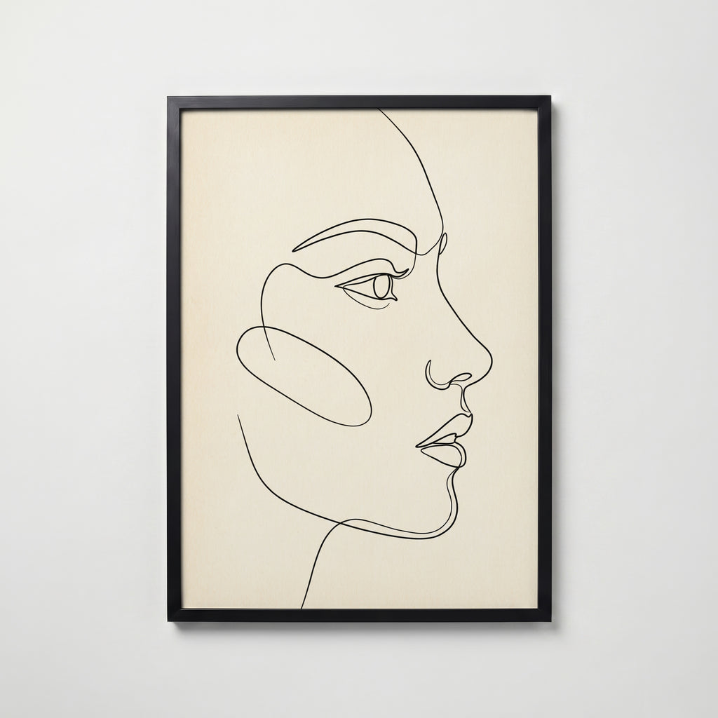 One Line Face Poster – svart ram