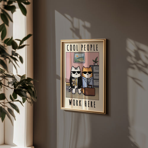 Office Cool Cats poster i inramad miljö – Bozetto konsttryck i hög kvalitet