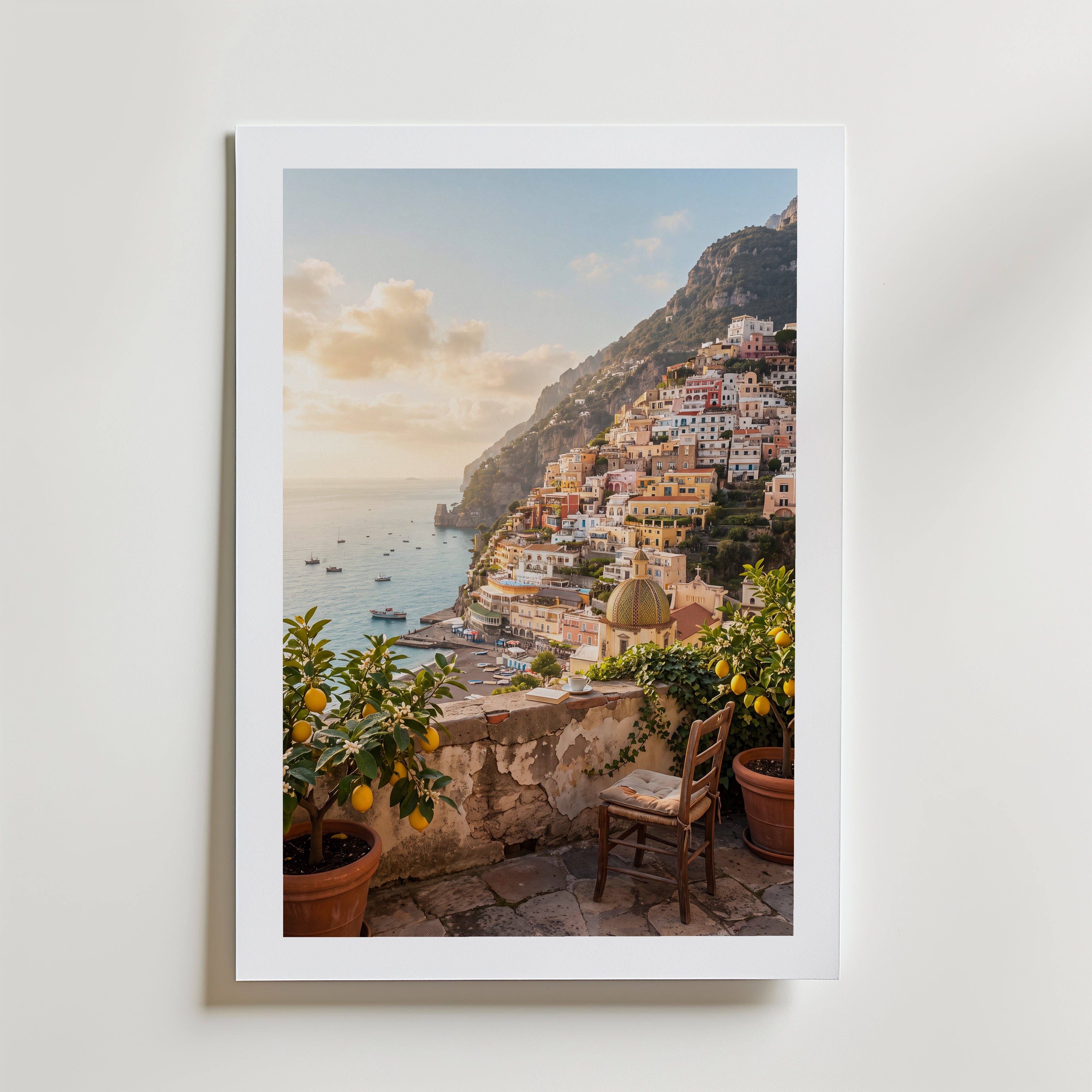 Positano Morgon Poster – med passepartout