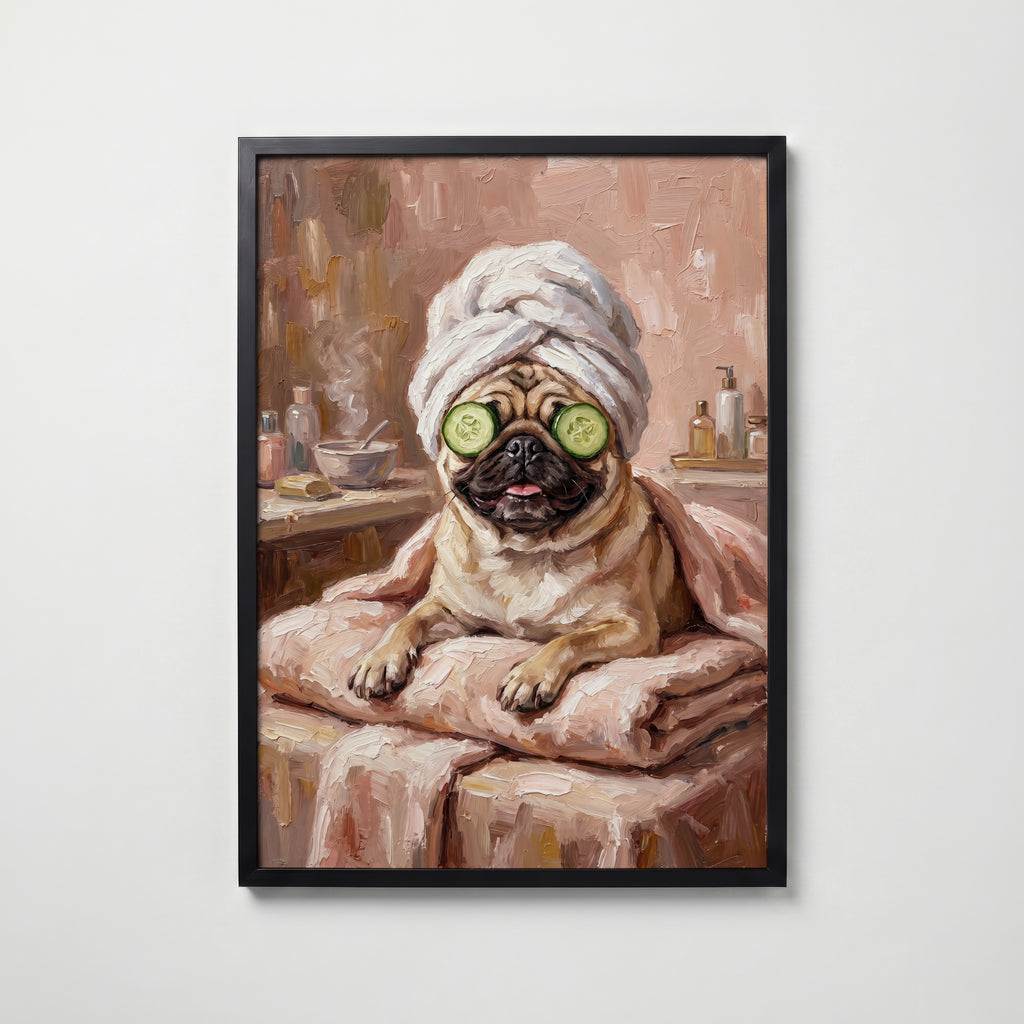 Pug Spa Day Poster – svart ram