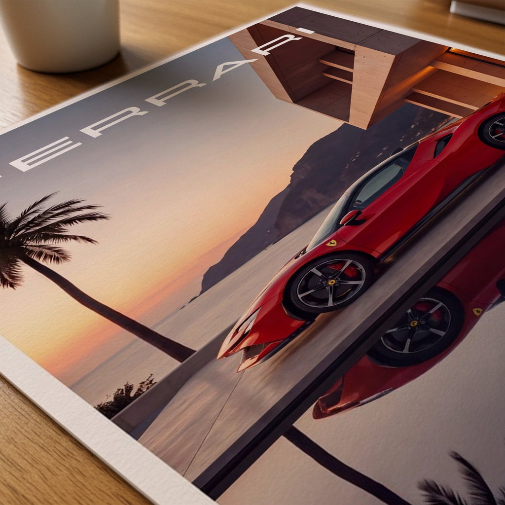 Riviera Supercar Poster – närbild på papper