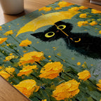 Umbrella Cat in Yellow Garden Poster som print på skrivbord – Bozetto