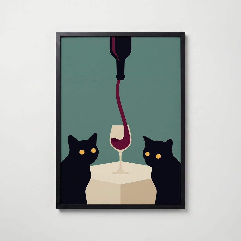 Wine & Cats Poster – svart ram