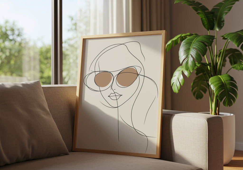 Stylish Sunglasses Line Woman Poster